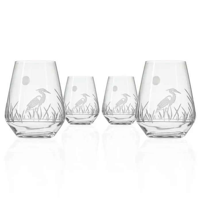 Heron 18 oz. Stemless Wine Tumbler Glasses – Set of 4