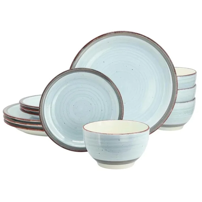 Holcomb 12-Piece Ceramic Dinnerware Set in Light Blue