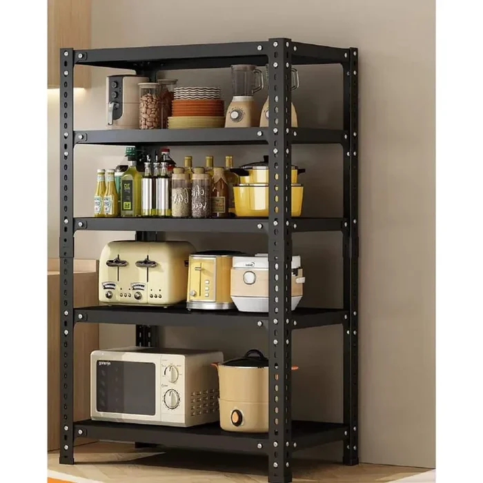 Household Storage Rack, Adjustable Display Rack, Basement Balcony Storage Rack, Carbon Steel Storage Rack In Black
