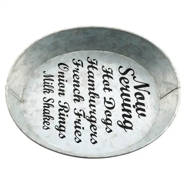 Industrial Luxe “Now Serving” Galvanized Serving Bowl