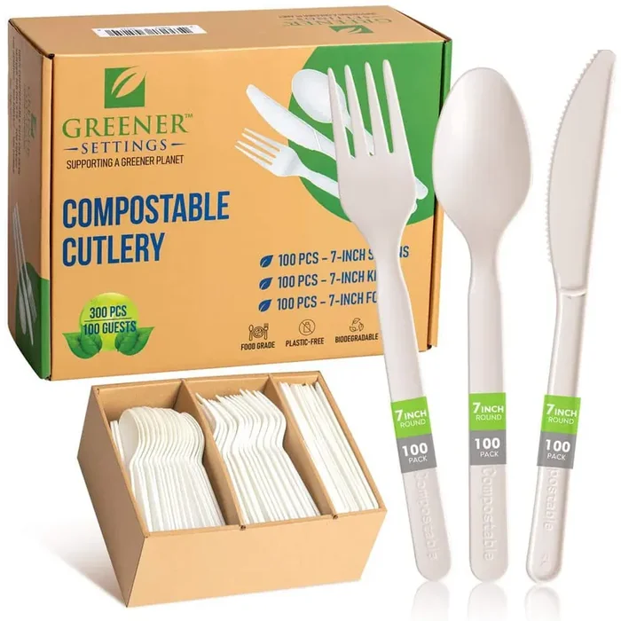 Ivory Disposable Compostable Cutlery Set (100 Sets)