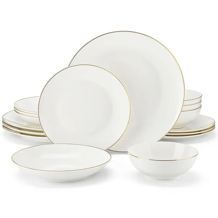 Jera 16-Piece White with Gold Trim Bone China Dinnerware Set (Service for 4)