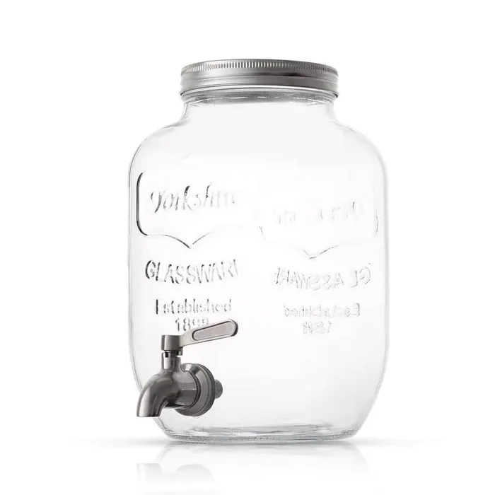 Joyful 1 gal. Clear Glass Drink Dispenser with Spigot Ice and Fruit Infuser