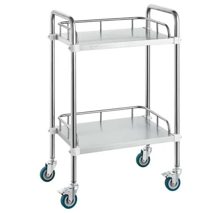 Lab Rolling Cart, 2-Shelf Stainless Steel Rolling Cart, Lab Serving Cart, Dental Utility Cart Kitchen Cart