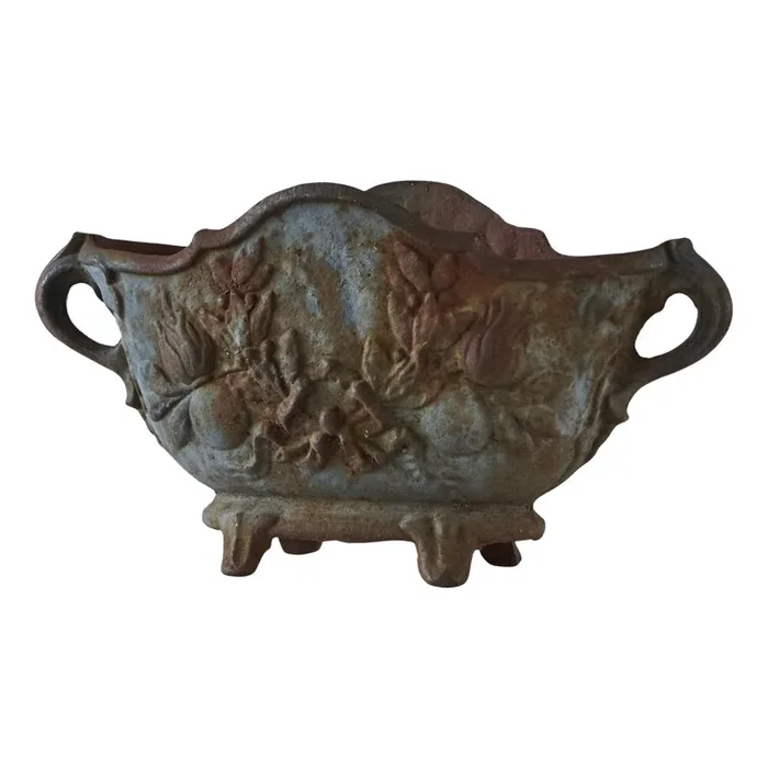 Late 19th Century Planter in Patinated and Rusted Cast Iron, 1890s