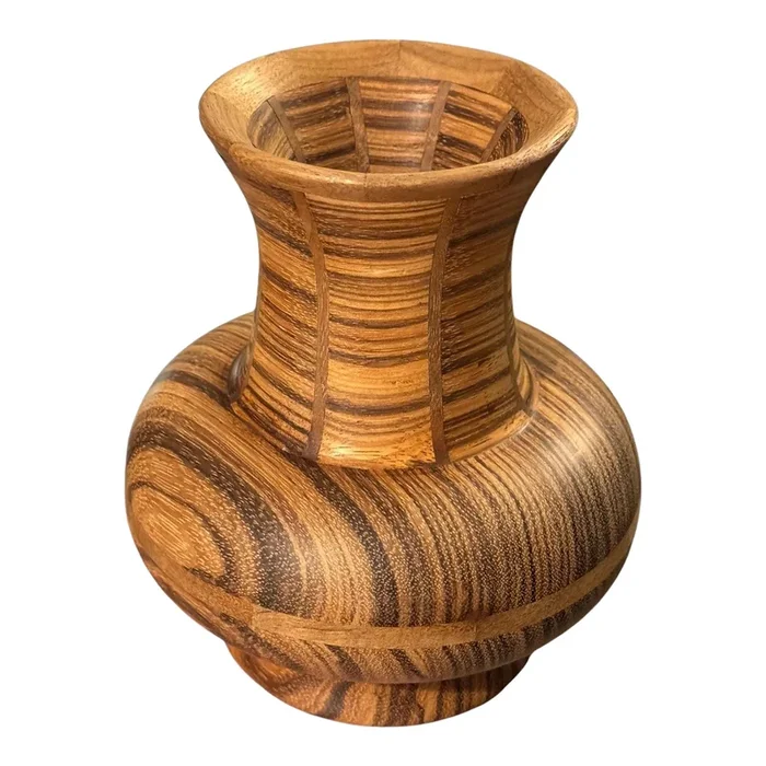 Late 20th Century George Diller Signed Vase Inlaid Zebra Wood & Walnut
