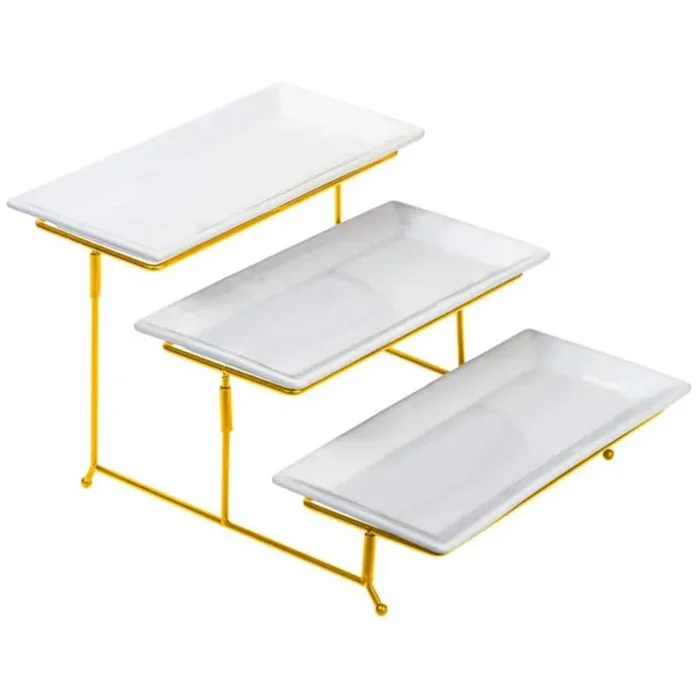 Lexi Home 3-Tier Classic Rectangular Serving Platter with Gold Stand 3-Tiered Cupcake Tray Stand
