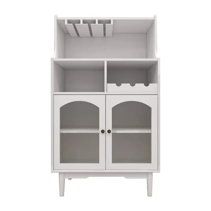 Living Room White Wine Cabinet with Removable Wine Rack and Wine Glass Rack, a Glass Door Cabinet