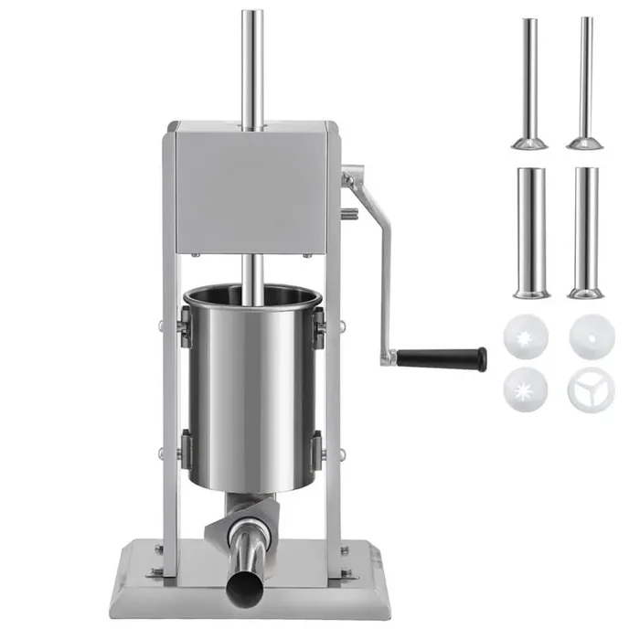 Manual Sausage Filler, 5 lbs., 304 SS, 2-Speed, Suction Base, Residential/Commercial Sausage Filler with 4 Filling Tubes