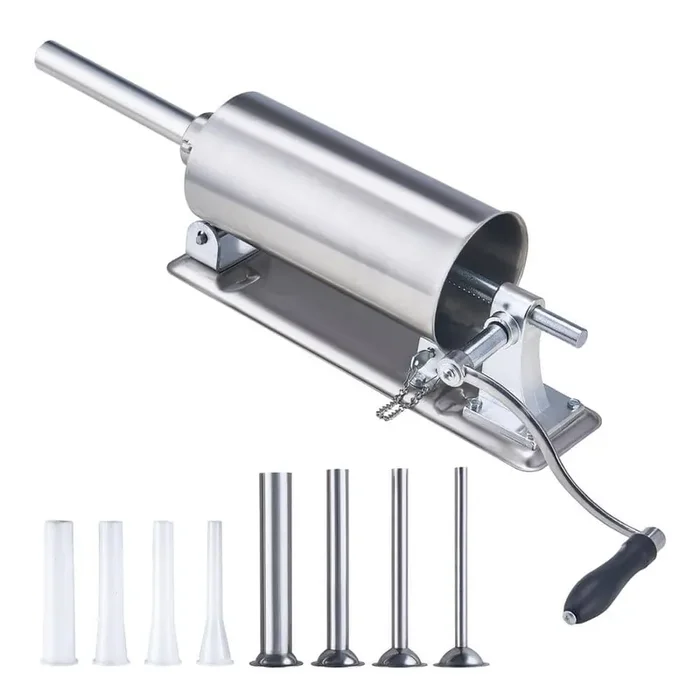 Manual Sausage Stuffer, 2.5 L/6 lbs. Horizontal Sausage Machine with U-type Clamp, Made of Food-Grade Stainless Steel