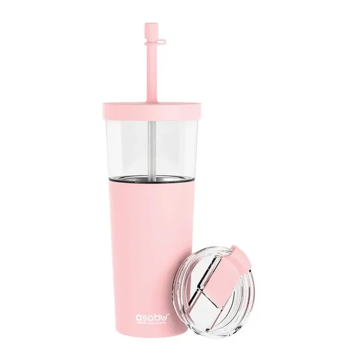 Marina 28 oz. See Through Pink Triton Stainless Steel Tumbler with Flexible Straw