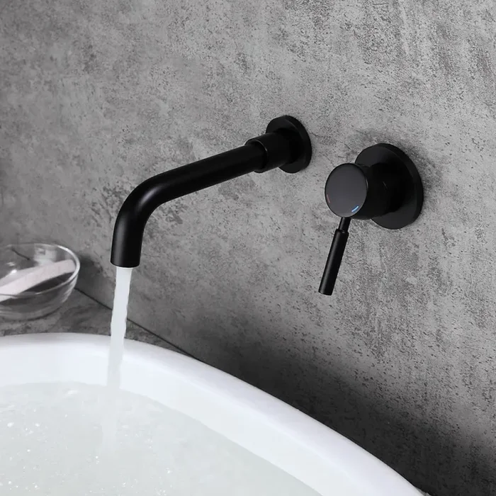 Matte Black Brass Wall-Mount Bathroom Faucet, Single Handle