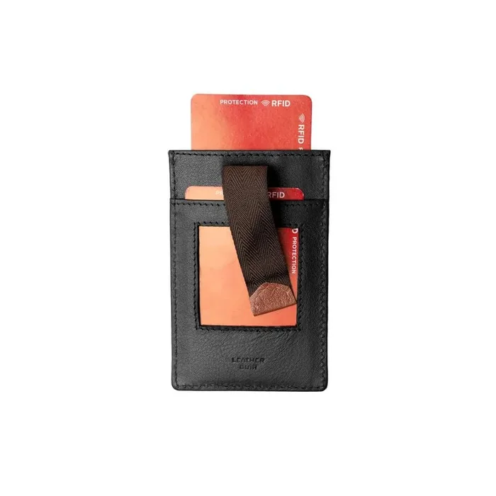 Minimalist Black Genuine Leather RFID Blocking Smart Tap Card Holder in Gift Box