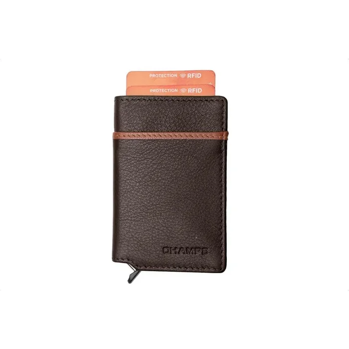 Minimalist Khaki Genuine Leather RFID Blocking Secure Case Card Holder in Gift Box