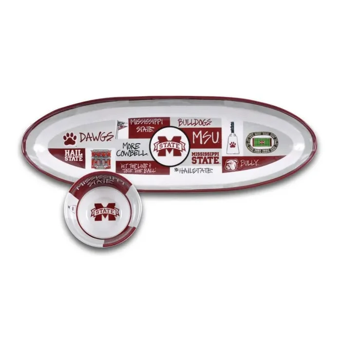 Mississippi State 20 in. Assorted Colors Melamine Oval Chip and Dip Server (Set of 2)