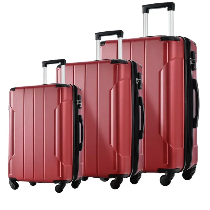 Modern 3-Piece Red Hardshell Spinner Luggage Set with TSA Approved Lock, Lightweight and Telescopic Handle