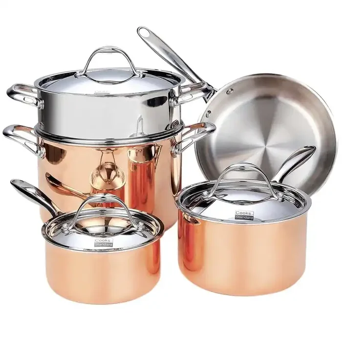 Multi-Ply Clad 8-Piece Stainless Steel Nonstick Cookware Set in Stainless Steel and Copper