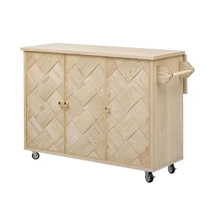 Natural Wood 51.2 in. Kitchen Island with Drop Leaf Breakfast Bar Mobile Kitchen Cart with Internal Storage Rack