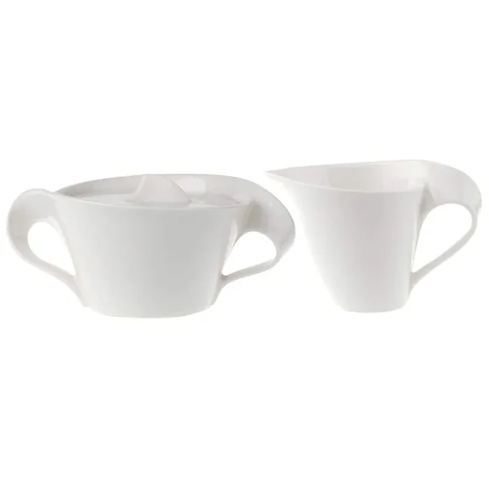 New Wave 2-Piece White Porcelain Sugar and Creamer Set