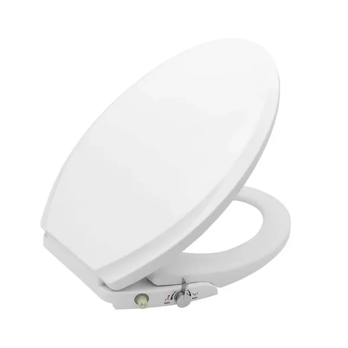 Non-Electric Bidet Seat for Elongated Toilets with Front and Rear Wash, Dual Nozzles and Soft Close in White