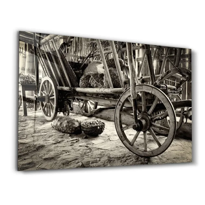 Old Wheel Cart | Glass Wall Art