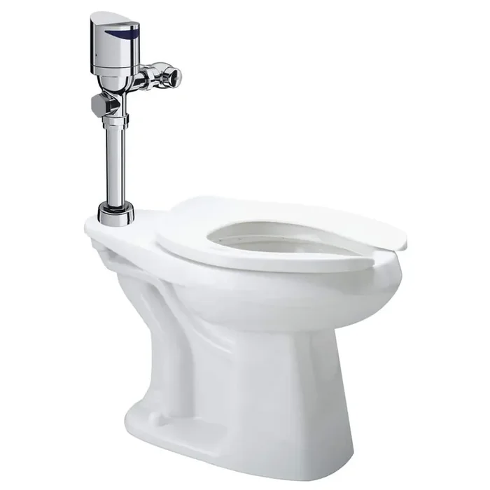 One Elongated Sensor Floor Mounted Toilet System in White with Top Mount 1.28 GPF Battery Powered Flush Valve