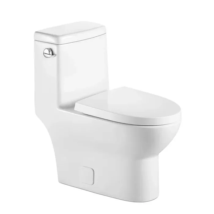 One-Piece 1.28 GPF Single Flush Elongated Toilet in White, Soft Close Seat Included