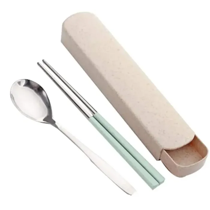 One Piece Portable Stainless Steel Cutlery Spoon Chopsticks Cutlery Set,White