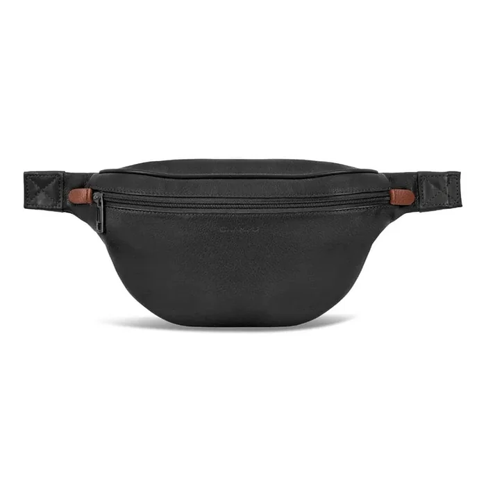 Onyx Collection 12 in., Black Leather Waistpack with RFID Protection