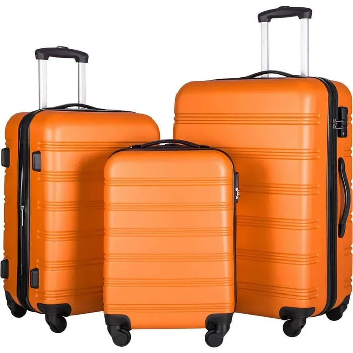 Orange 3-Piece Expandable ABS Hardside Spinner Luggage Set with TSA Lock