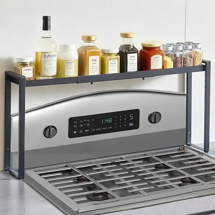 Over the Stove Shelf, Adjustable 27-33 in. Spice Organizer, 4-Level Expandable Height Spice Rack for Kitchen Stove Top