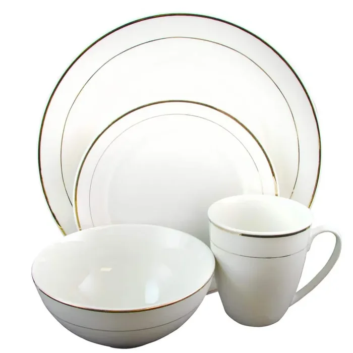 Palladine 16-Piece Formal Gold Border Ceramic Dinnerware Set (Service for 4)