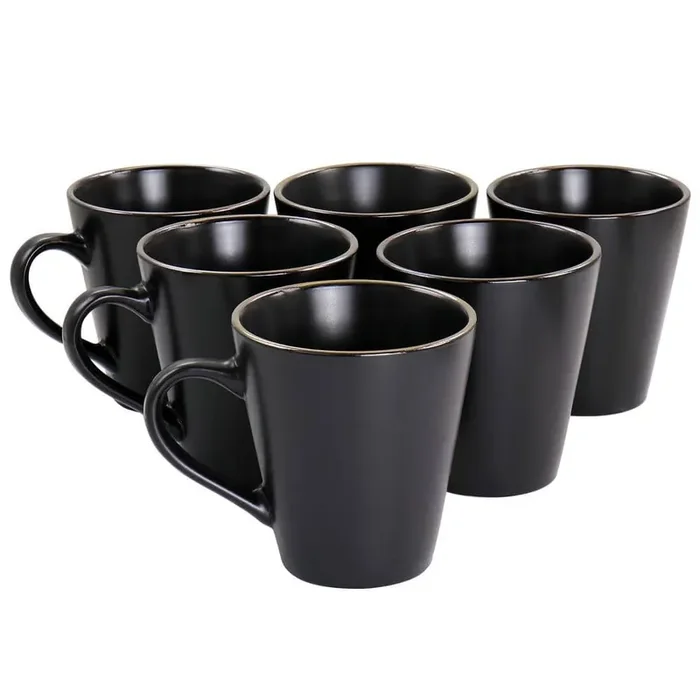 Paul 6-Piece 12 oz. Matte Black Stoneware Mug Set with Gold Rim