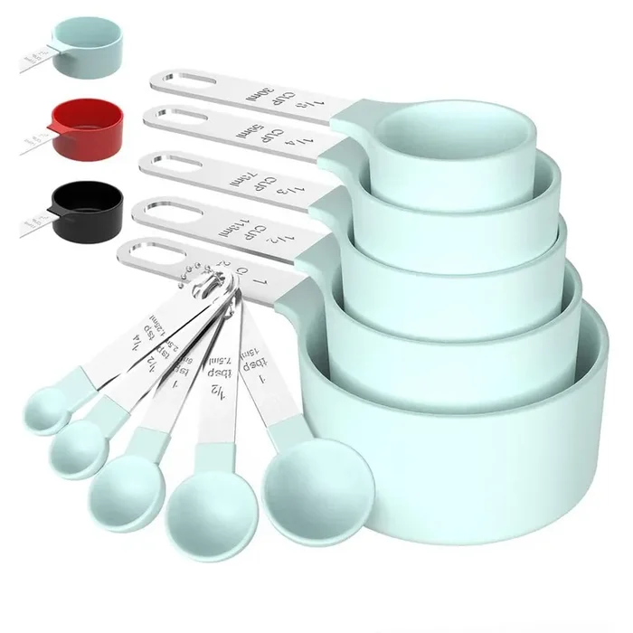 Premium 10-Piece Green Plastic Measuring Cup Set with Stainless Steel Handle