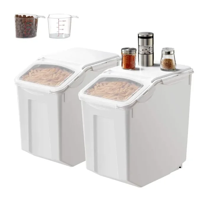 Rice Storage Container, 4.5Gal./20L x2 Capacity Large Dog Food Dispenser Bin, Kitchen Ingredient Grain Cereal Flour Bin