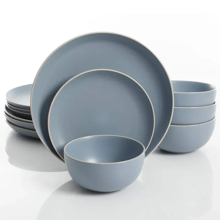 Rockaway 12-Piece Modern Blue Matte Finish Ceramic Dinnerware Set (Service for 4)