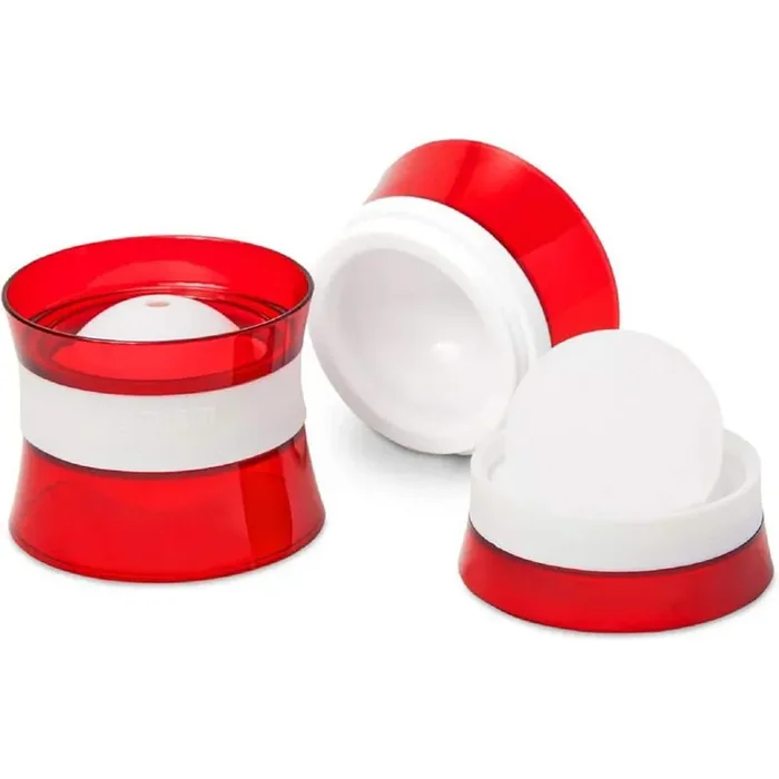 Set of 2 Stackable Ice Sphere Molds, 2.5-Inch Ball Maker for Colder Drinks, Less Dilution, Leak-free, Easy-Release, Red