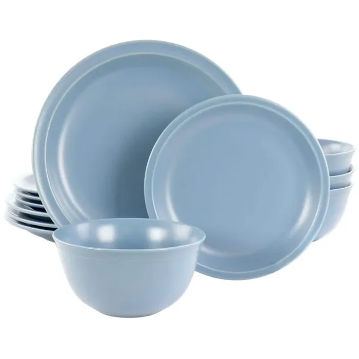 Siam 12 Piece Round Stoneware Dinnerware Set in Blue Service Set For 4