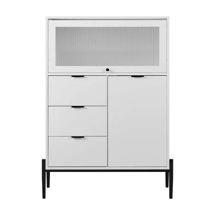 Sideboard with 3 Drawers, 1 door and 1 glass Door Wood Cabinet with Storage for Kitchen