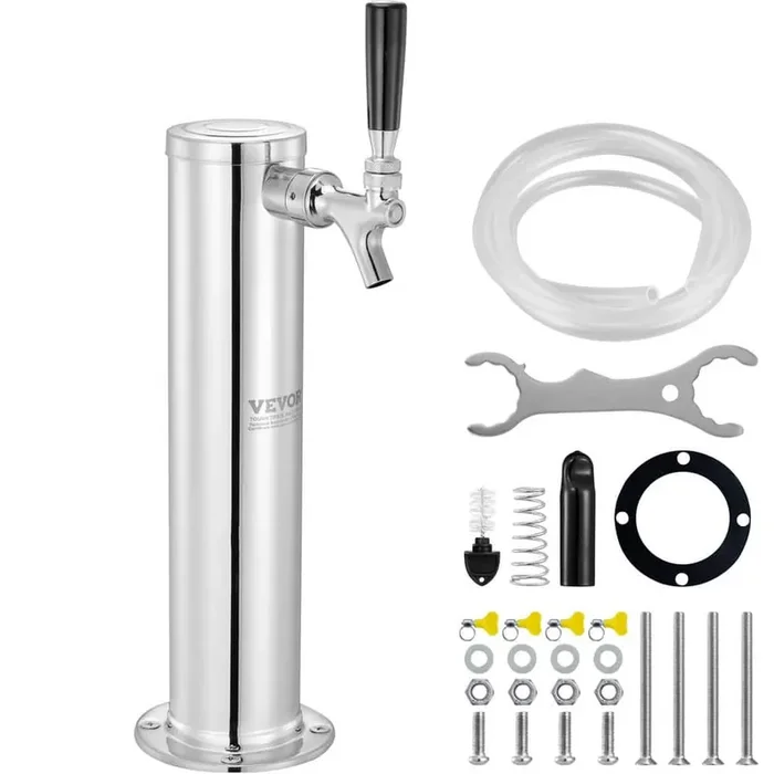 Single Faucet Draft Beer Tower Dispenser Silver Stainless Steel Keg Beer Tower Kegerator Tower Kit