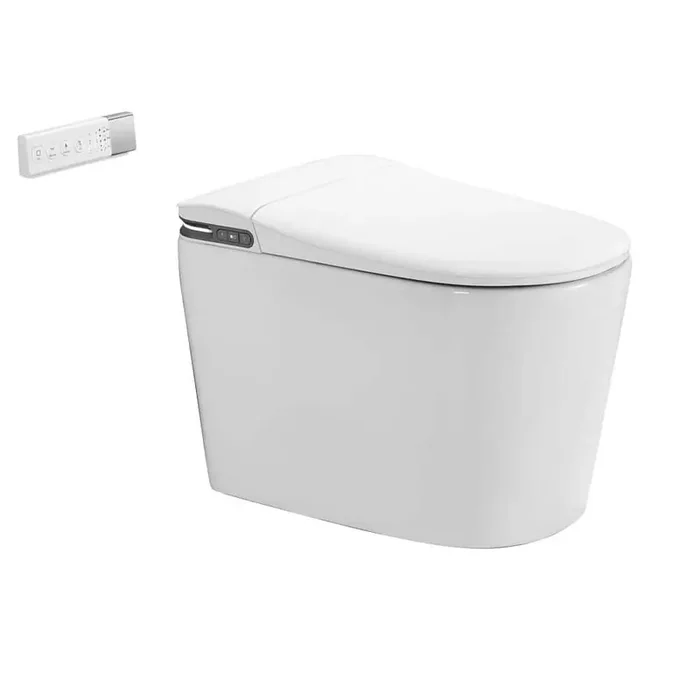 Smart Toilet Bidet 1.28 GPF Elongated in White with Warm Air Dryer, Aroma Diffusion Function, Ultraviolet Sterilization