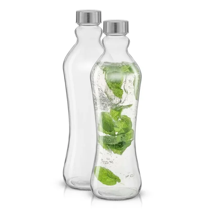 Spring 32 oz. Clear Glass Water Bottles with Stainless Steel Cap – (Set of 2)
