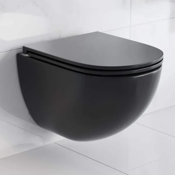 St. Tropez Wall-Hung 1-Piece 1.28 GPF Dual Flush Round Toilet Bowl Only in Matte Black, Seat Included