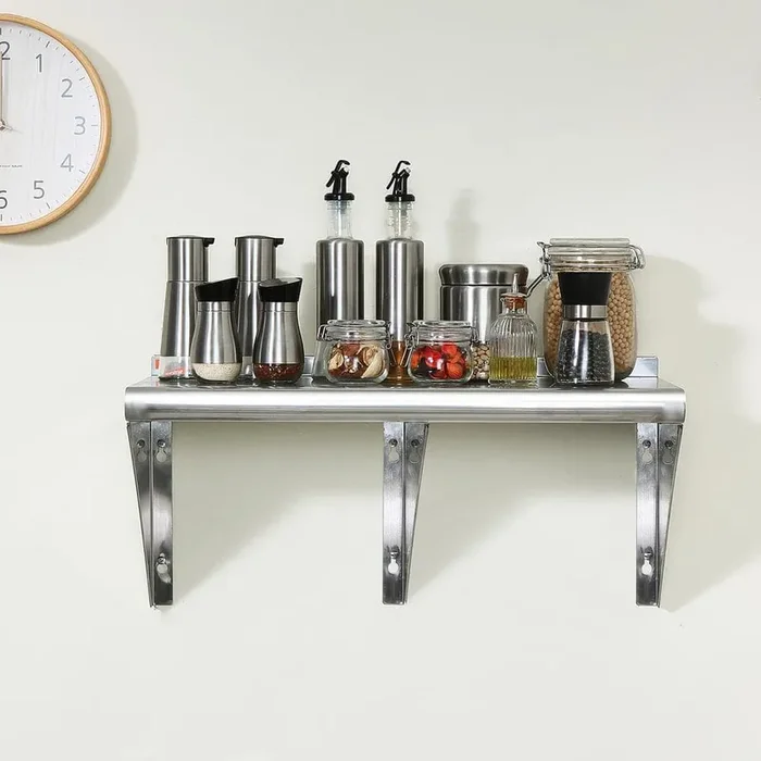Stainless Steel 12 in. x 60 in. Wall Mounted Floating Shelving with Brackets 315 lbs. Load Commercial Shelves Silver