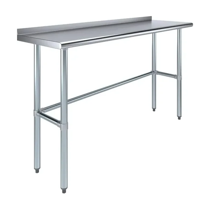 Stainless Steel 18 in. x 60 in. Open Base Kitchen Prep Table with 1.5 in. Backsplash. Metal Prep Table
