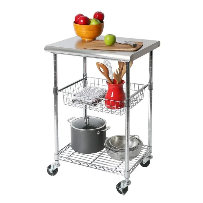 Stainless Steel Kitchen Cart with Basket