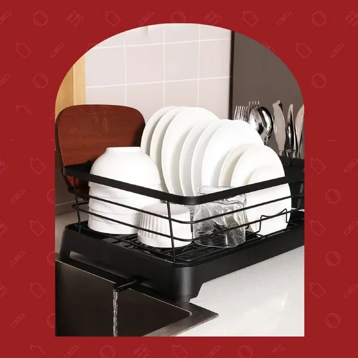 Stainless Steel Rust-Proof Dish Drying Rack with Tray-Space-Saving, Anti-Slip, & Removable Utensil Holders for Kitchen