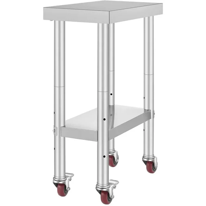 Stainless Steel Work Table 12 x 24 x 34 in. 700 lbs. Capacity, 4 Wheels, 3 Adjustable Height Levels Kitchen Prep Table