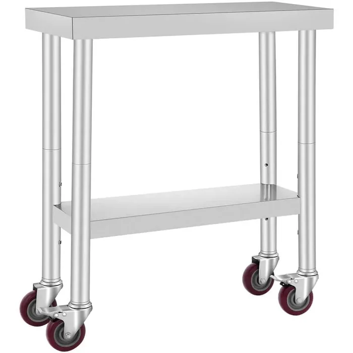 Stainless Steel Work Table 30 x 12 x 34 in. 700 lbs. Capacity 4 Wheels 3 Adjustable Levels Heavy Duty Kitchen Prep Table