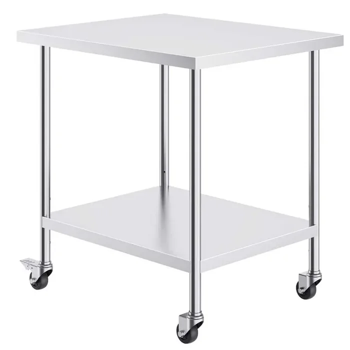 Stainless Steel Work Table 30 x 36 x 38 In. Silver Kitchen Prep Table with 4 Wheels, 3 Adjustable Height Levels
